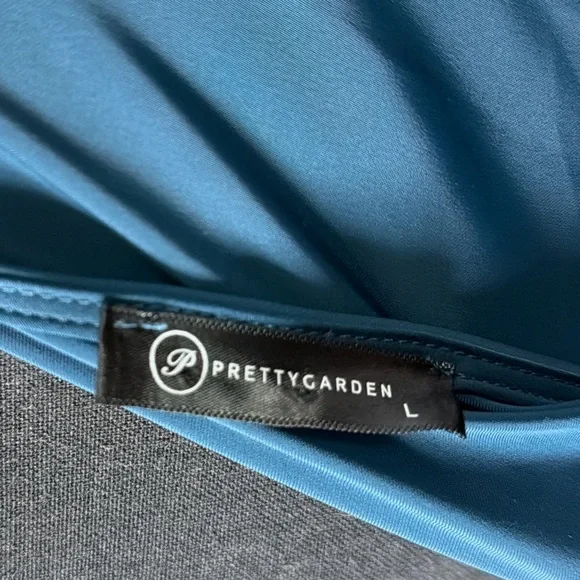 One-Shoulder Teal Blue Satin Dress - Picture 7 of 7